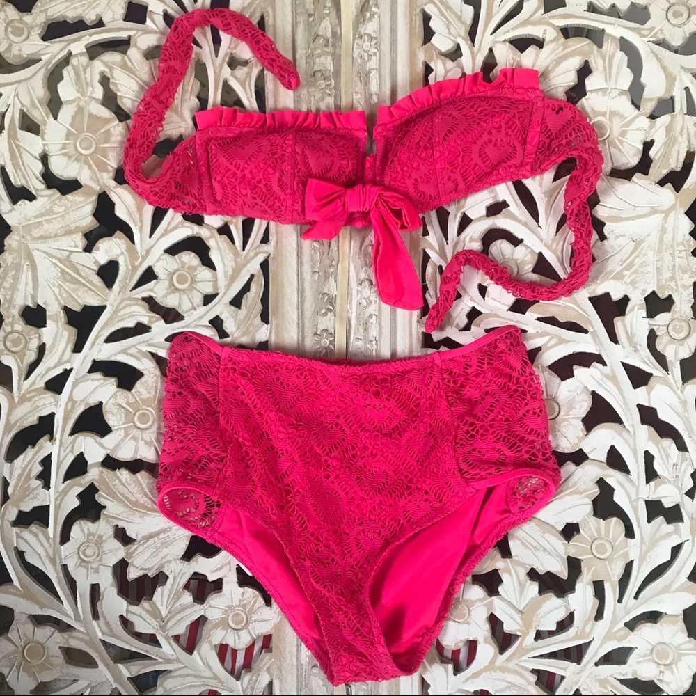 Betsey Johnson hot pink high waist swimsuit bikini